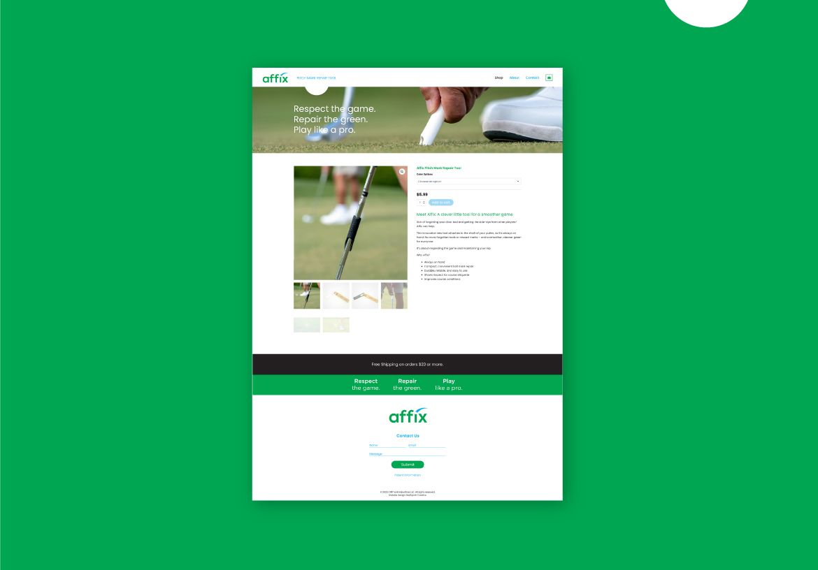 E-comm website for USA based golf Pitchmark repair tool manufacturer