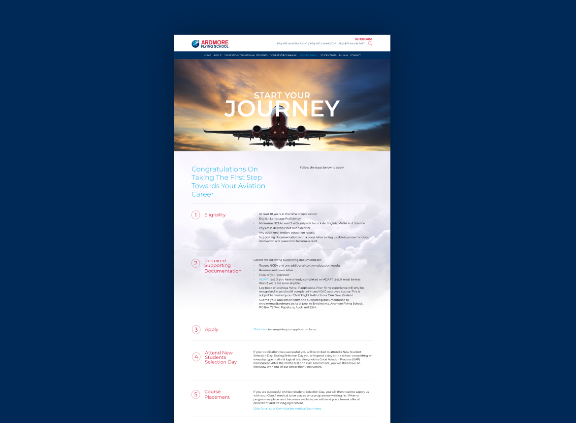 New website design and build for Ardmore Flying School