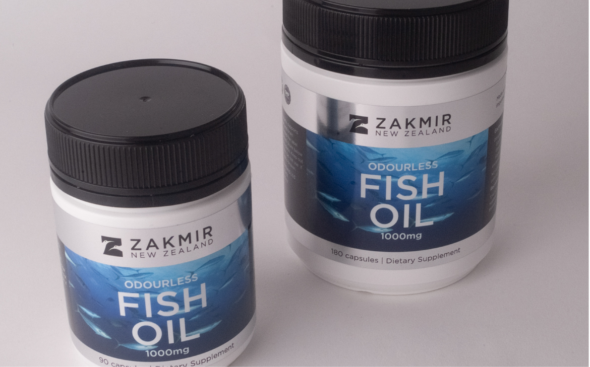 Packaging design for premium, New Zealand made fish oil supplement